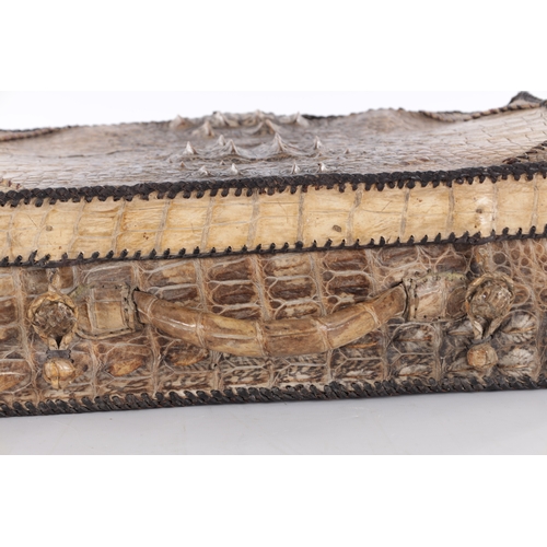 656 - A VINTAGE STITCHED CROCODILE SKIN SUITCASE (51cm side, 16cm deep, 39cm high)