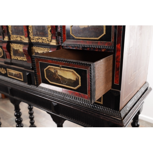1126 - A FINE 17TH CENTURY ANTWERP TORTOISESHELL AND EBONY CABINET ON LATER STAND the rectangular superstru... 