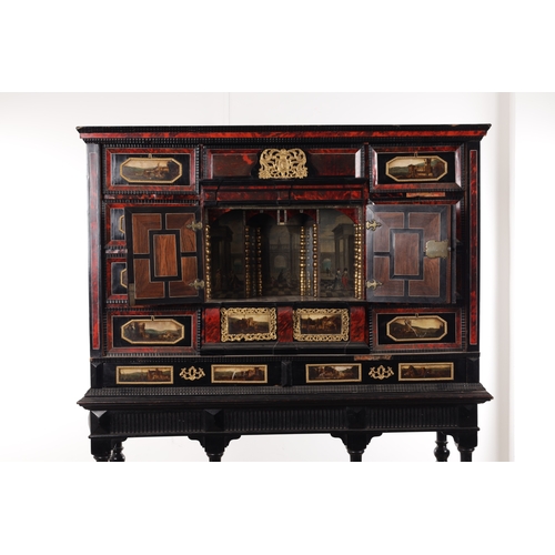 1126 - A FINE 17TH CENTURY ANTWERP TORTOISESHELL AND EBONY CABINET ON LATER STAND the rectangular superstru... 