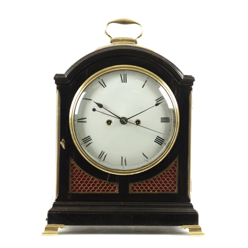 1342 - A REGENCY PAD TOP DOUBLE FUSEE CENTRE SECONDS EBONISED BRACKET CLOCK The break arched case with gilt... 