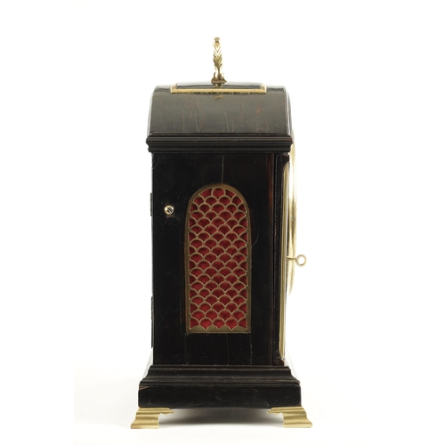 1342 - A REGENCY PAD TOP DOUBLE FUSEE CENTRE SECONDS EBONISED BRACKET CLOCK The break arched case with gilt... 