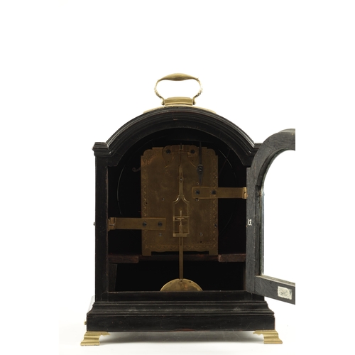 1342 - A REGENCY PAD TOP DOUBLE FUSEE CENTRE SECONDS EBONISED BRACKET CLOCK The break arched case with gilt... 