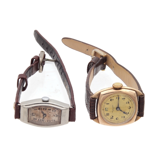 TWO VINTAGE WRIST WATCHES comprising a 9ct gold cushion-shaped Hamilton ...