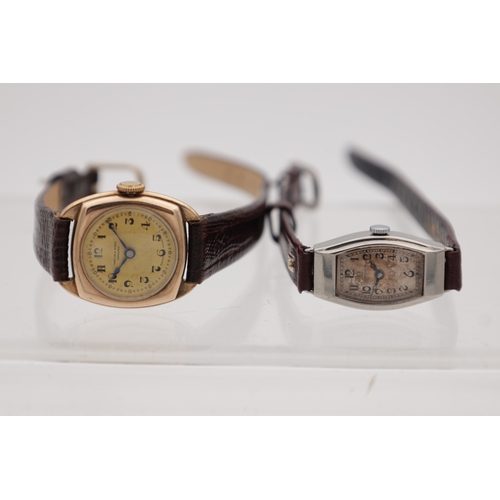 TWO VINTAGE WRIST WATCHES comprising a 9ct gold cushion-shaped Hamilton ...