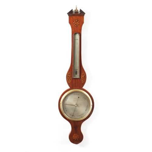 PASTORETTI A GEORGE III INLAID MAHOGANY SHERATON WHEEL BAROMETER with ...