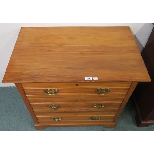 28 - A 20th century pine three drawer chest with brass drawer pulls 82cm high x 84cm wide x 52cm deep