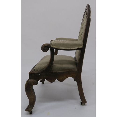 41 - A 19th century oak framed upholstered armchair with embroidered back 97cm high