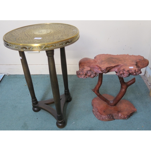 71 - A 20th century oriental style brass bird based glass top lamp table,an oriental circular brass top t... 