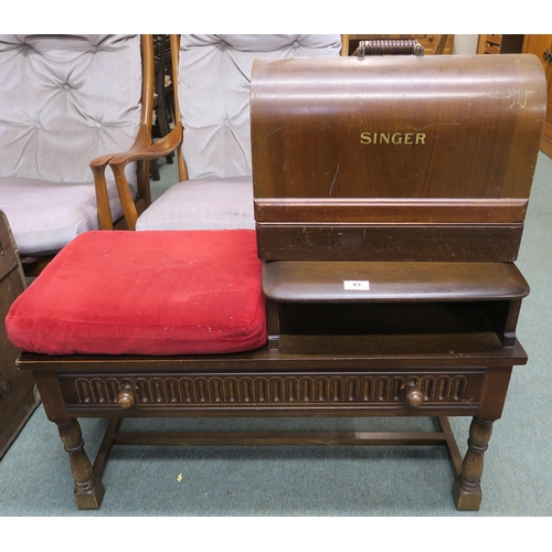 83 - A mid 20th century elm telephone table and mahogany cased singer sewing machine (2)