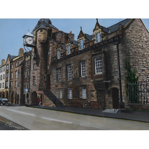 1011 - PETER FINNIGEN (SCOTTISH) CANONGATE TOLLBOTH, WHITE HORSE CLOSE (EDINBURGH) Acrylic on board, both ... 