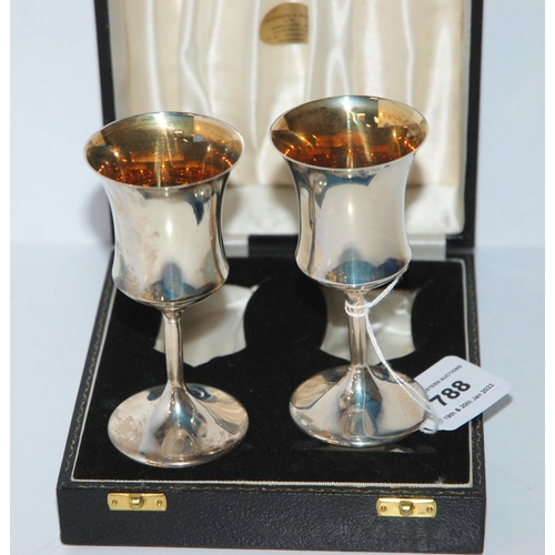 788 - A cased pair of silver goblets, Birmingham 1969, 11.5cm high, 141 grams