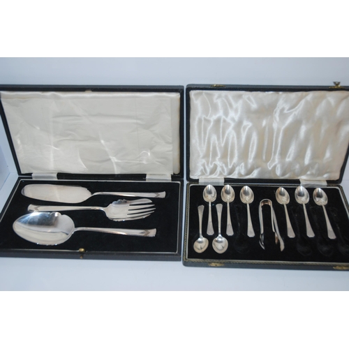 819 - A tray lot of EP - cased cutlery, teapot etc.