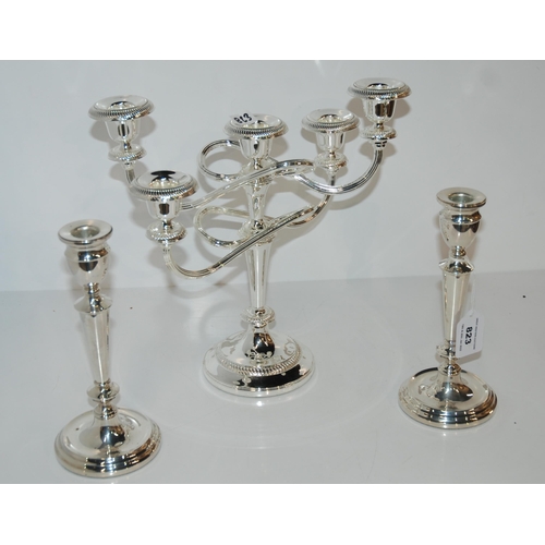 823 - A tray lot of EP - candelabrum, wine ewer, baskets, pair of candlesticks etc.