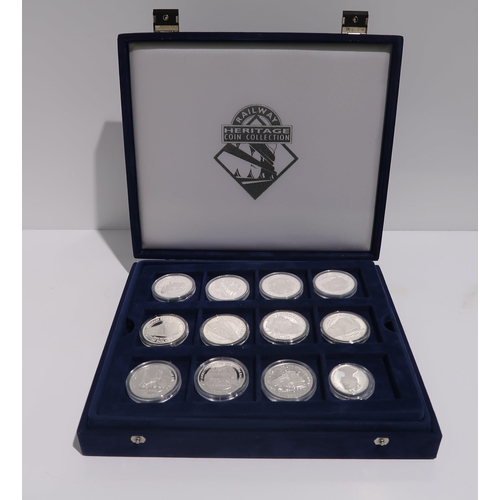 836 - A lot comprising a cased set of twenty four silver coins - Railway Heritage Collection & forty nine ... 