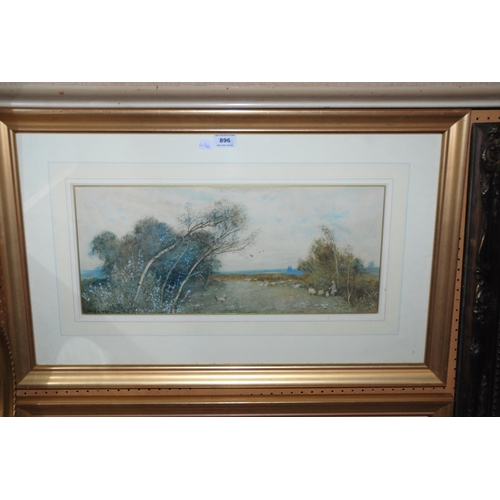 896 - THEODORE HINES Shepherdess and flock with distant cathedral, signed, watercolour, 24 x 53cm and anot... 