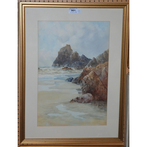 901 - WILLIAM CASLEY Seagulls on coastal outcrops, signed, watercolour, 45 x 30cm (2)