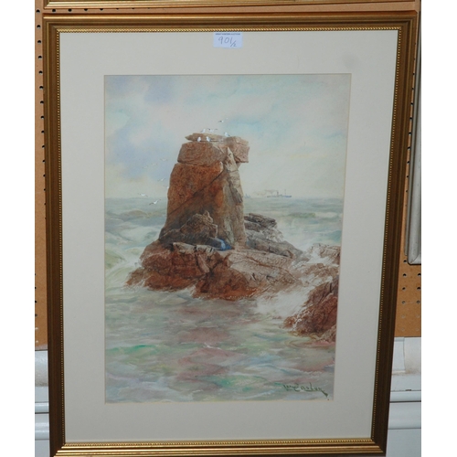 901 - WILLIAM CASLEY Seagulls on coastal outcrops, signed, watercolour, 45 x 30cm (2)