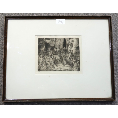 916 - WILLIAM LIONEL WYLLIE A.R.A Going up on the flood, signed, etching, 11 x 35cm, and MAURIS BAUER Alad... 