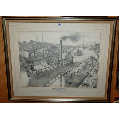 945 - BRITISH SCHOOL Charlotte Dundas, steam vessel, pencil, 50 x 68cm