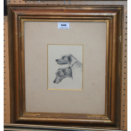 946 - BRITISH SCHOOL Dog head profile portraits, monogrammed, E.S, dated, 1871, 16 x 12cm