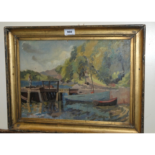 960 - SIR HARRY JEFFERSON BARNES Figure standing at a mooring, signed, oil on board, dated, 1936, 30 x 41c... 