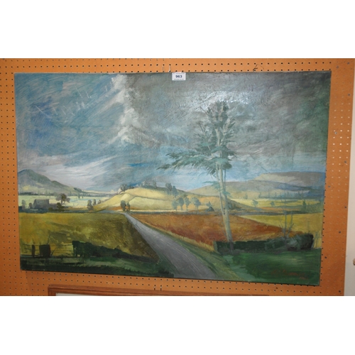 963 - SIR HARRY JEFFERSON BARNES Landscape, indistinctly signed, oil on canvas, 60 x 91cm