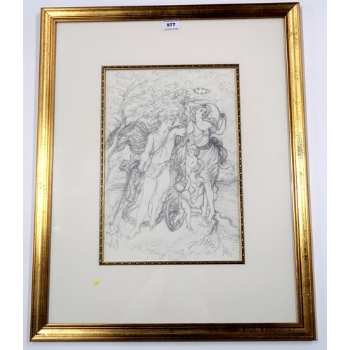 977 - BOB MULHERN (SCOTTISH) AREAONUS AND BACCHUS Graphite on paper, signed lower right, 39 x 27cm... 