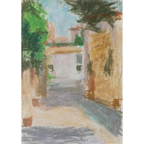 978 - CLAIRE RITSON (SCOTTISH 1907-2005) HEAT AND DUST, STREET IN MAJORCA Pastel on paper, signed lower r... 