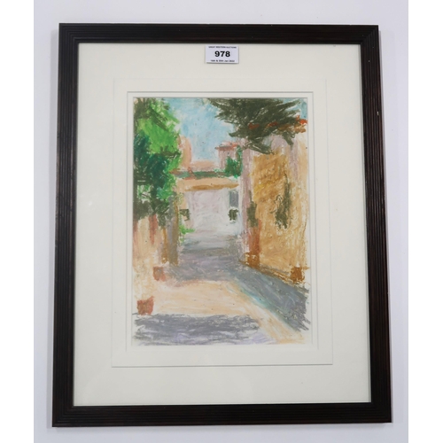 978 - CLAIRE RITSON (SCOTTISH 1907-2005) HEAT AND DUST, STREET IN MAJORCA Pastel on paper, signed lower r... 