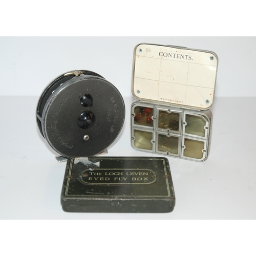 357 - A Hardy Bros Marquis #8/9 reel, Loch Leven Eyed Fly Box, alloy fly case, Hardy Wanless, Hardy Palako... 