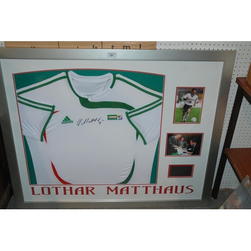 397 - A South Africa 2010 World Cup shirt, signed by Lothar Matthaus in common mount, framed and glazed, 8... 