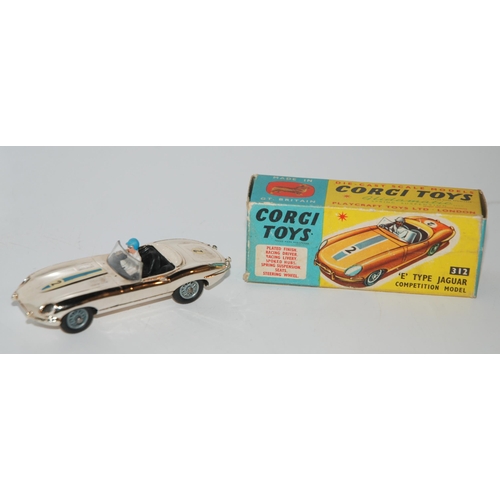 400 - Corgi No.312 Jaguar E type Competition model in chrome finish with black interior, fitted with wire ... 