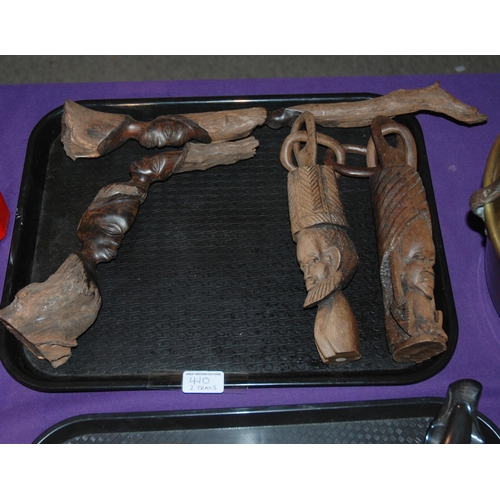 410 - Two trays of various carved trial figures etc 