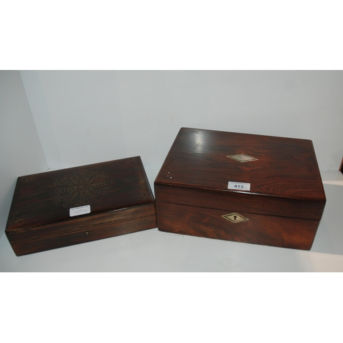 413 - A mahogany box with mother of pearl inlay and another box (2)