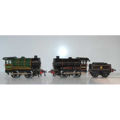 422 - Two Hornby tin plate locomotives, wagons and accessories