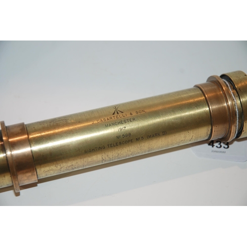 433 - A brass military sighting telescope, No.5 (Mark II), No,588 by J. Casartelli & Son, Manchester, ... 