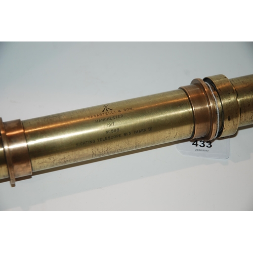 433 - A brass military sighting telescope, No.5 (Mark II), No,588 by J. Casartelli & Son, Manchester, ... 