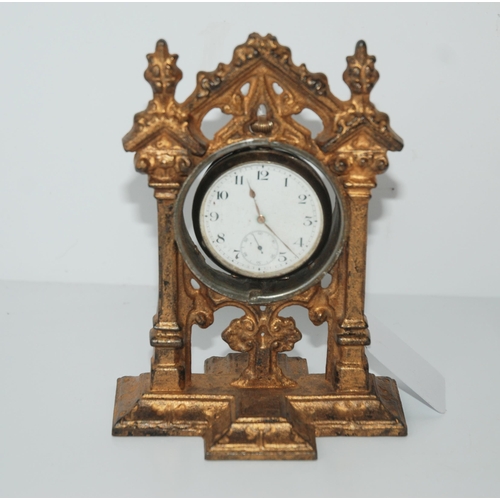 436 - A silver cased pocket watch with gilt-metal watch stand, 12cm high