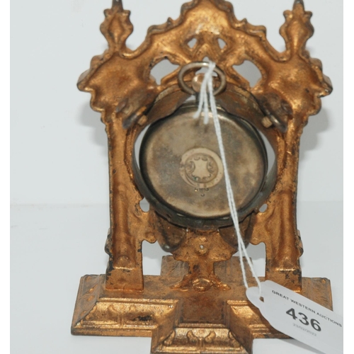 436 - A silver cased pocket watch with gilt-metal watch stand, 12cm high