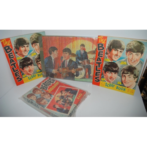 464 - A Beatles New Beat guitar by, Selcol, damaged and repaired, Beatles jigsaw, scrapbooks etc