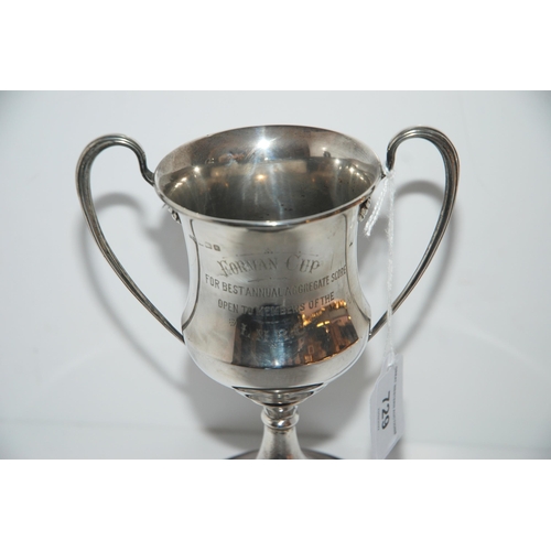 729 - A silver trophy cup, Birmingham 1932, inscribed 