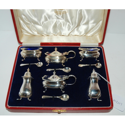 756 - A cased six-piece silver condiment set by Hamilton and Inches, Edinburgh 1936