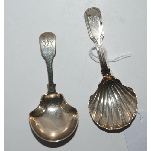 786 - Two silver caddy spoons one with shell shaped bowl, London 1815, monogrammed 