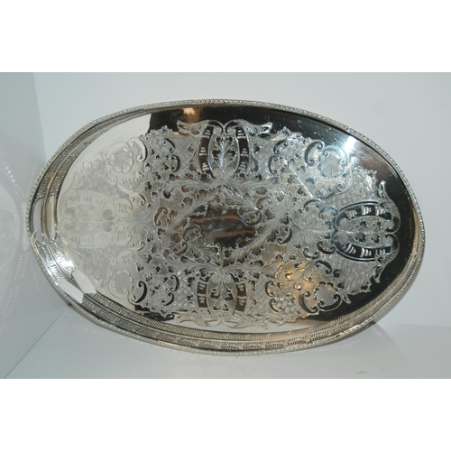 790 - An oval silver-plated gallery service tray, 55cm wide