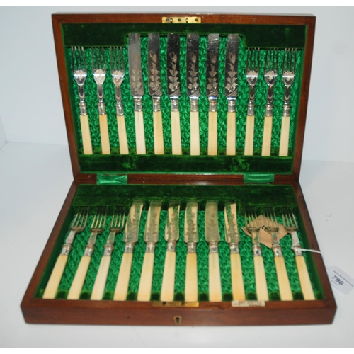 796 - A cased twenty-four piece EP and bone handled dessert cutlery set