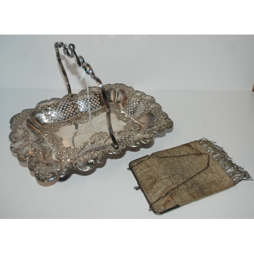 797 - A lot comprising an EP swing handled basket and a metal mesh purse