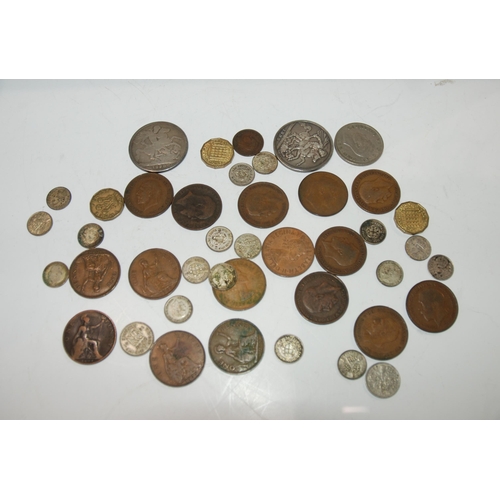 810 - A small collection of GB pre-decimal copper and sixpence coins with two Victorian crowns