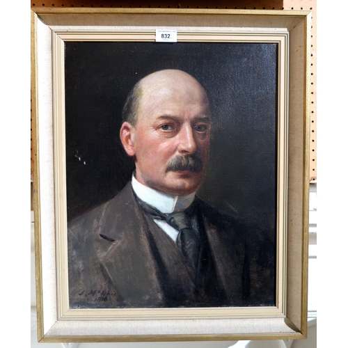 832 - J MCGHIE Portrait of William Muirhead, signed, oil on canvas, dated, 1916, 51 x 41cm... 