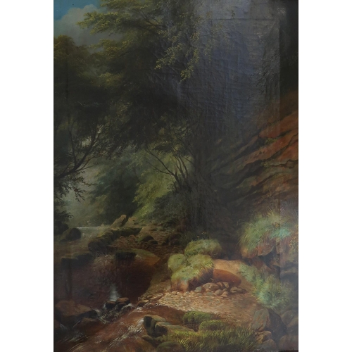 840 - J RUSSELL Woodland stream, signed, oil on canvas, 63 x 45cm