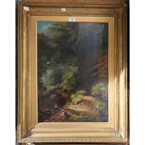 840 - J RUSSELL Woodland stream, signed, oil on canvas, 63 x 45cm